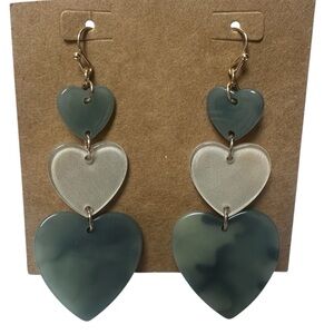 Heart Drop Green & White Dangle Earrings New #jewelry #boho #indie